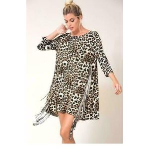 Leopard Fringe Shift Dress